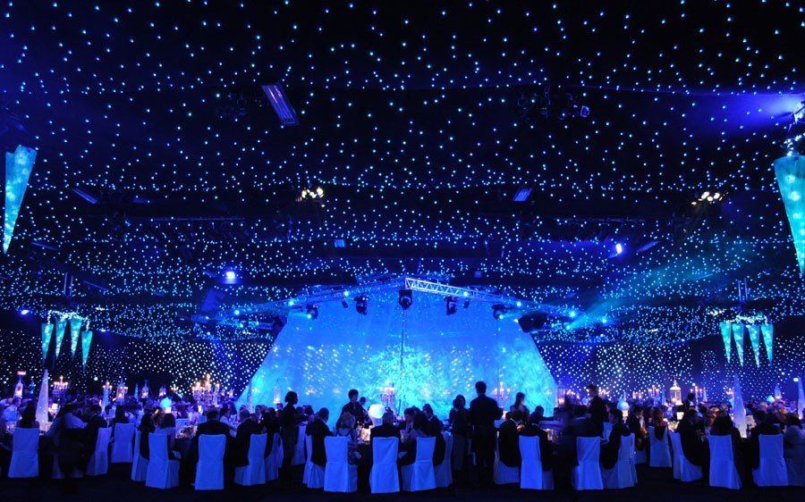 battersea evolution seated event with scenic decoration and lights