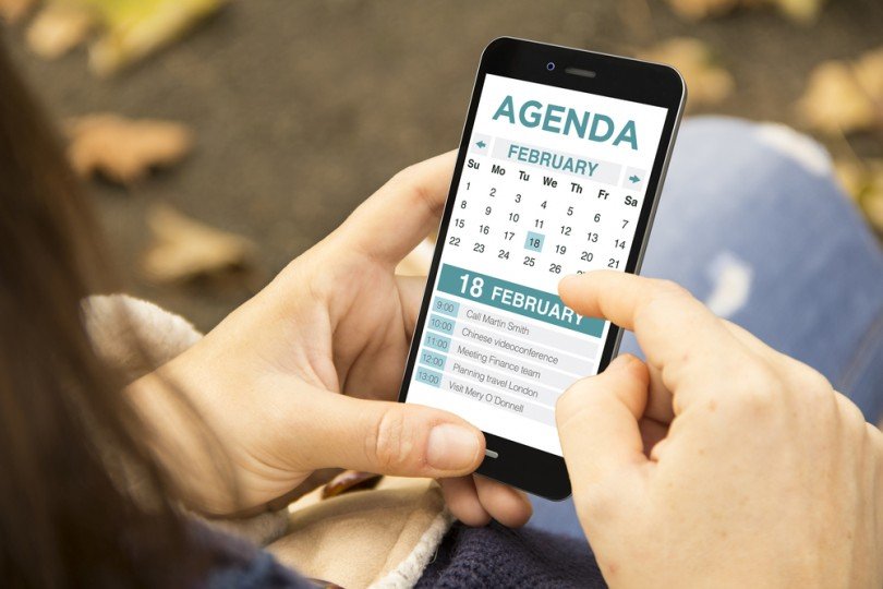 calendar on a smartphone, event timeline, venueseeker